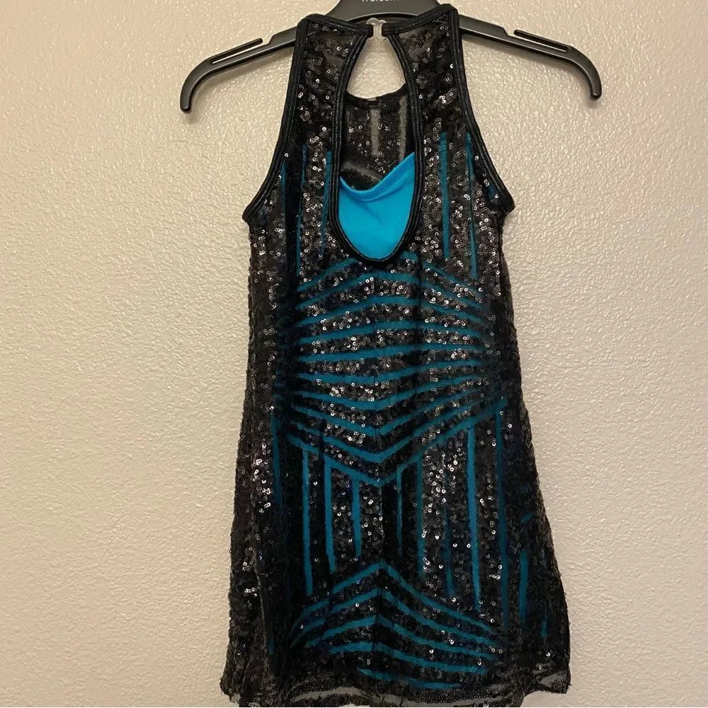 Dance Costume lyrical shift dress teal sequin leotard J5246 child medium CME